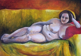 "Frau auf gelber Couch"